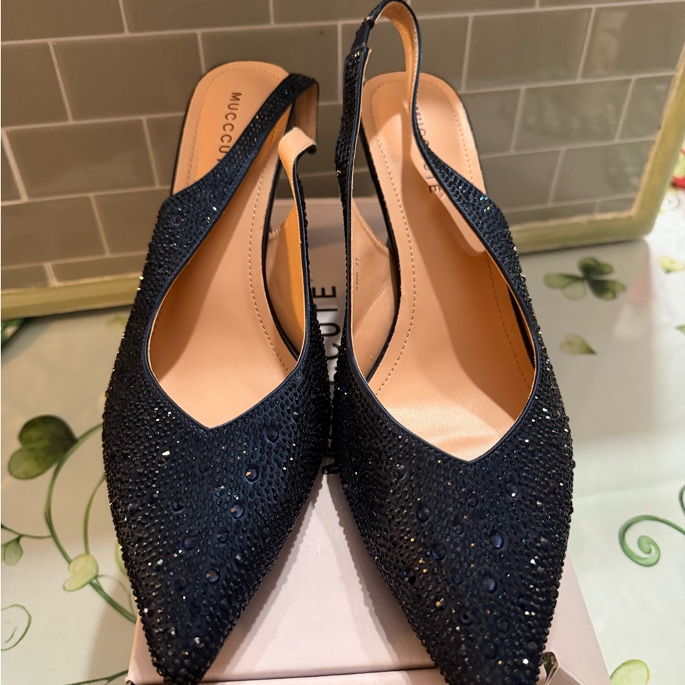 Blue sequin Slingback Heels